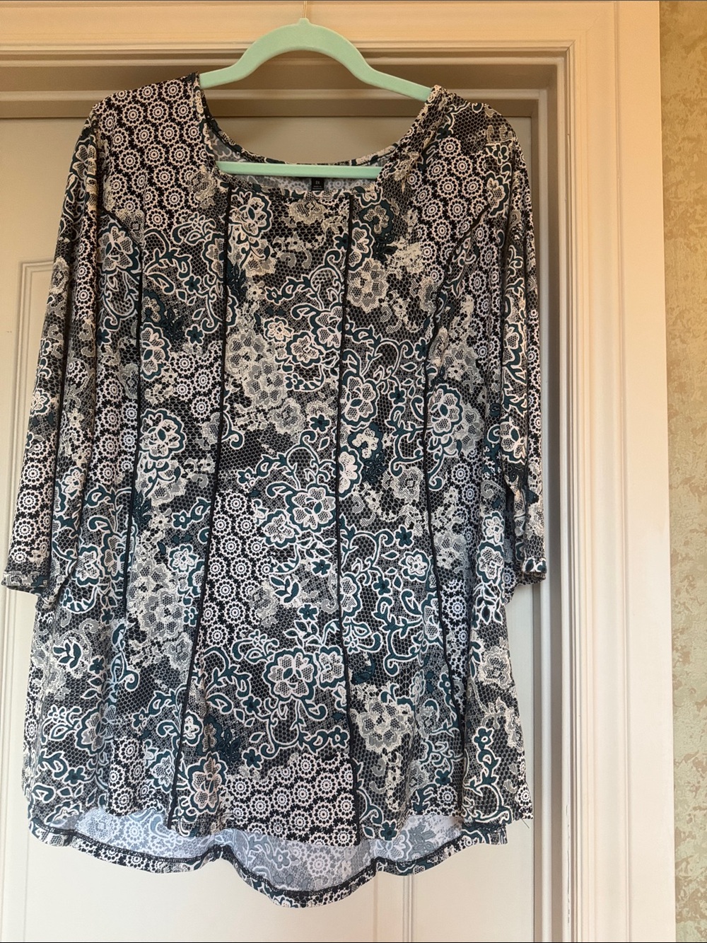 Sami & Jo Black White and Teal Floral Patchwork Blouse